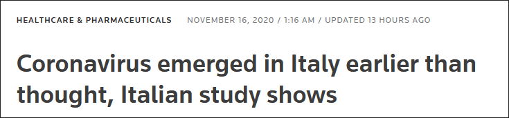 意大利研究所新冠病毒去年9月就在意传播，可能会重塑疫情大流行历史